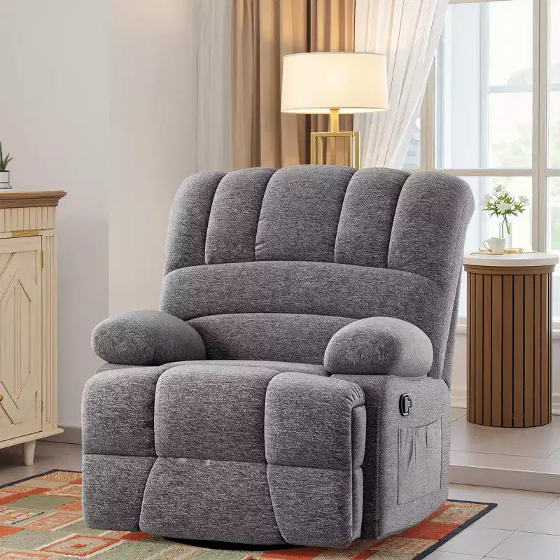 Fauteuil inclinable pivotant et basculant extra-large gris foncé pour salon d'adultes