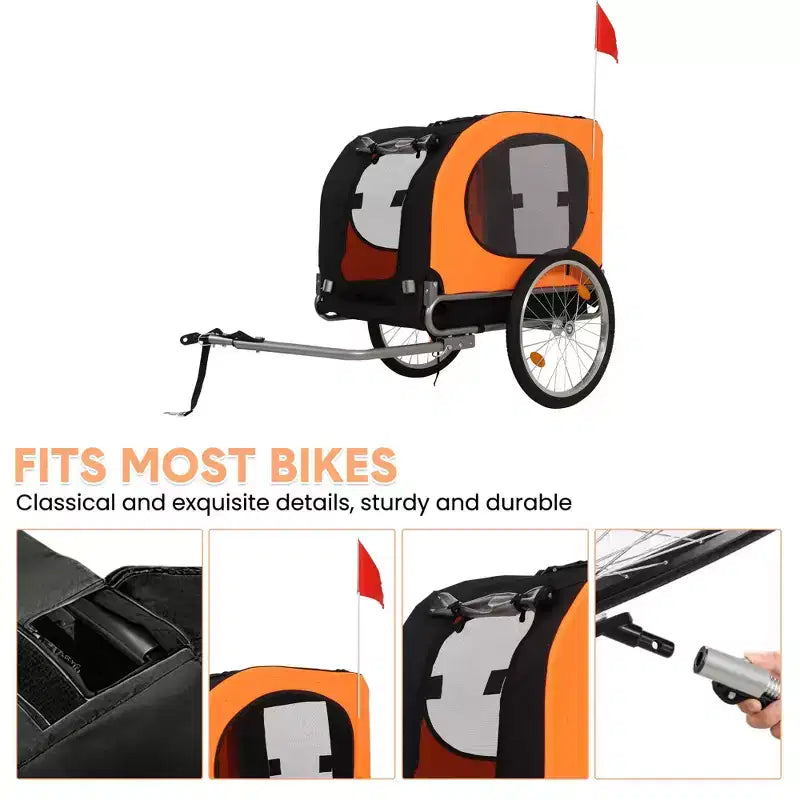 Remorque de vélo pour chien, Poussette de jogging - Convertible pour chiens moyens à grands, Capacité de 40 kg, Étanche, Attelage universel pour vélos de 20 à 29 pouces