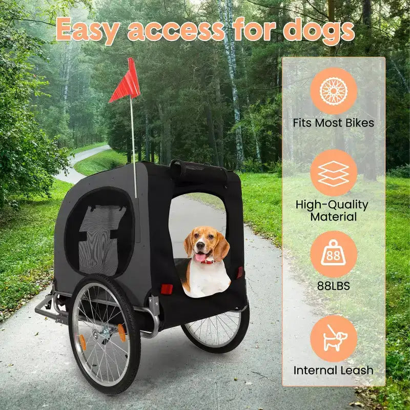 Remorque de vélo pour chien, Poussette de jogging - Convertible pour chiens moyens à grands, Capacité de 40 kg, Étanche, Attelage universel pour vélos de 20 à 29 pouces