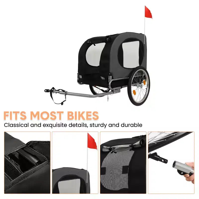 Remorque de vélo pour chien, Poussette de jogging - Convertible pour chiens moyens à grands, Capacité de 40 kg, Étanche, Attelage universel pour vélos de 20 à 29 pouces