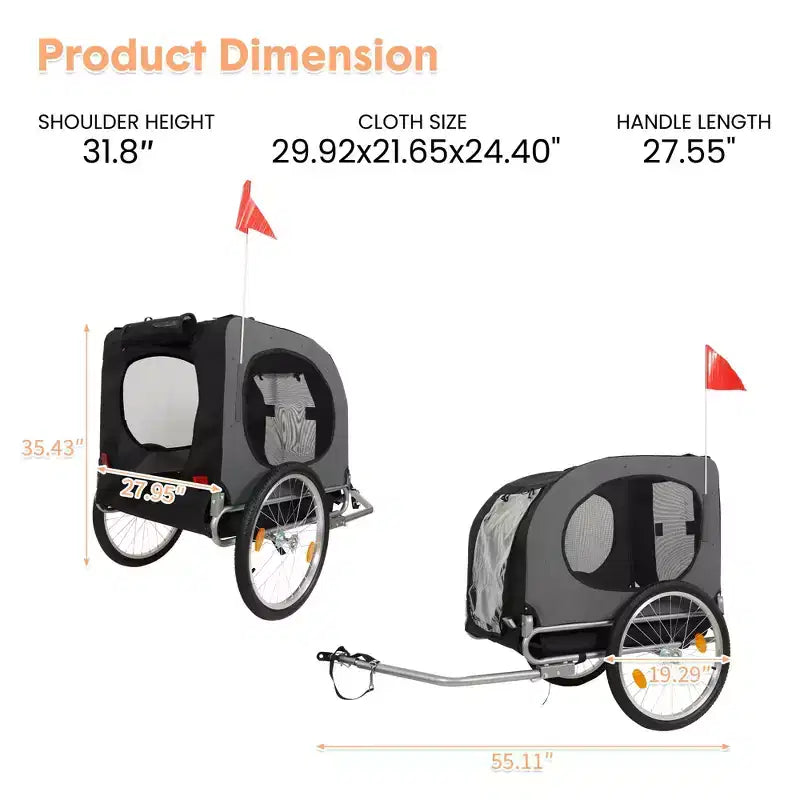 Remorque de vélo pour chien, Poussette de jogging - Convertible pour chiens moyens à grands, Capacité de 40 kg, Étanche, Attelage universel pour vélos de 20 à 29 pouces