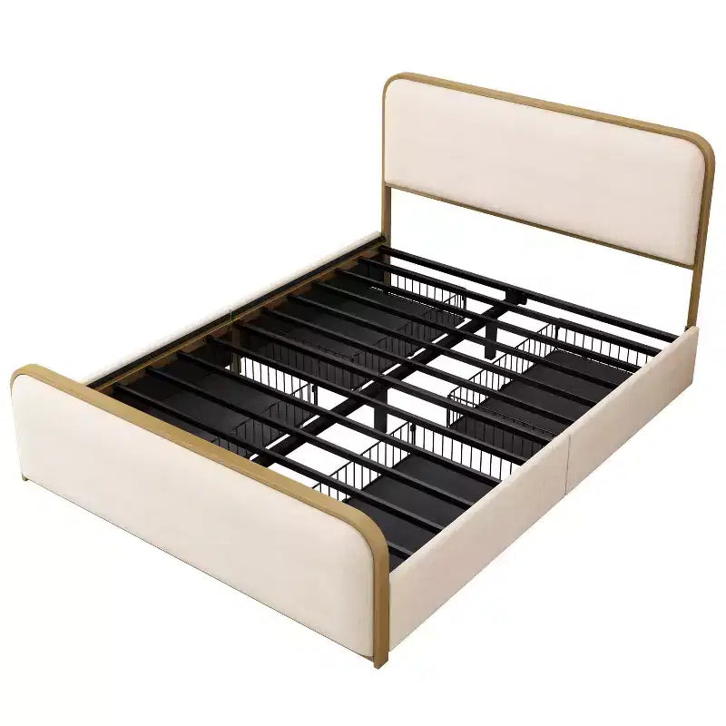 Lit plateforme moderne rembourré avec 4 tiroirs de rangement sous le lit