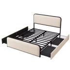 Lit plateforme moderne rembourré avec 4 tiroirs de rangement sous le lit