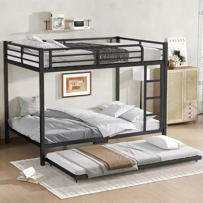 Lit superposé en métal Twin XL sur Twin XL avec lit gigogne double noir