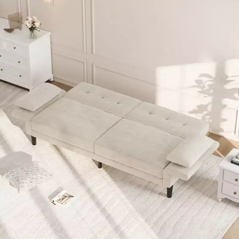 Canapé moderne 89 avec 2 oreillers, futon convertible en chenille rembourré avec dossier réglable, canapé profond pour appartement, beige