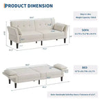 Canapé moderne 89 avec 2 oreillers, futon convertible en chenille rembourré avec dossier réglable, canapé profond pour appartement, beige