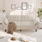 Canapé moderne 89 avec 2 oreillers, futon convertible en chenille rembourré avec dossier réglable, canapé profond pour appartement, beige