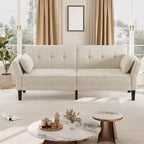 Canapé moderne 89 avec 2 oreillers, futon convertible en chenille rembourré avec dossier réglable, canapé profond pour appartement, beige