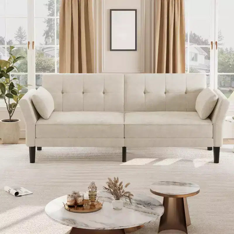 Canapé moderne 89 avec 2 oreillers, futon convertible en chenille rembourré avec dossier réglable, canapé profond pour appartement, beige