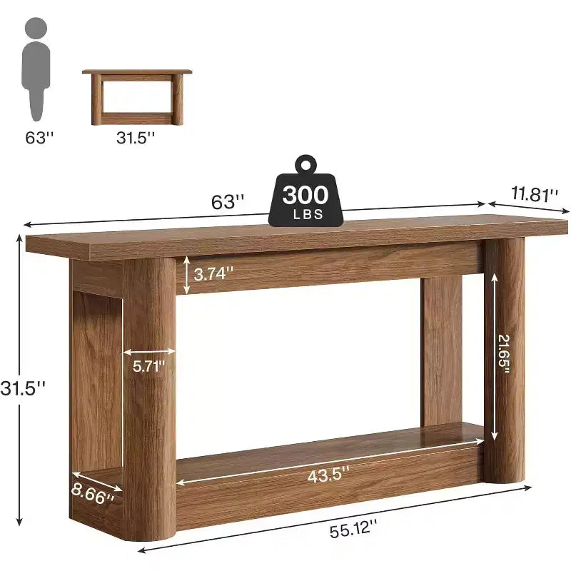 Table console de ferme 63, table de canapé étroite et longue derrière le canapé, meuble d'entrée à 2 niveaux pour le salon