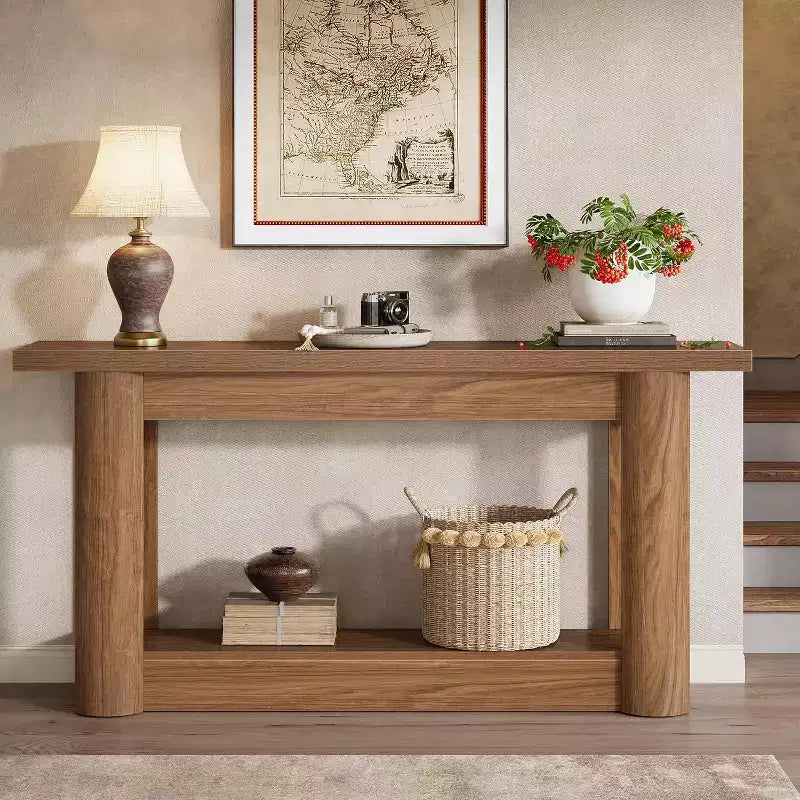 Table console de ferme 63, table de canapé étroite et longue derrière le canapé, meuble d'entrée à 2 niveaux pour le salon