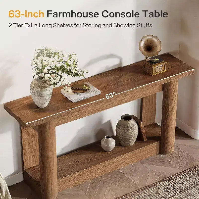 Table console de ferme 63, table de canapé étroite et longue derrière le canapé, meuble d'entrée à 2 niveaux pour le salon