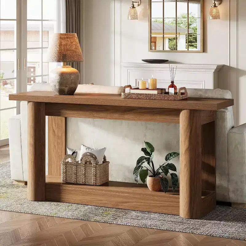 Table console de ferme 63, table de canapé étroite et longue derrière le canapé, meuble d'entrée à 2 niveaux pour le salon
