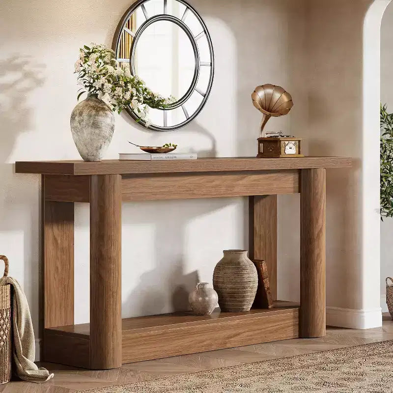 Table console de ferme 63, table de canapé étroite et longue derrière le canapé, meuble d'entrée à 2 niveaux pour le salon