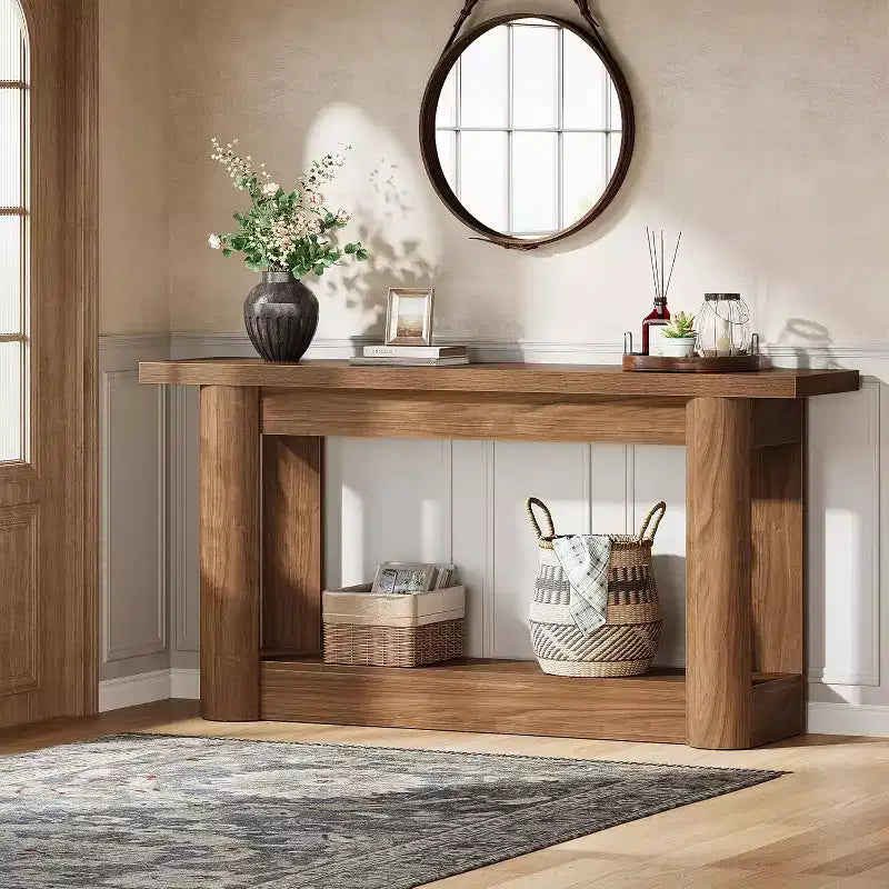 Table console de ferme 63, table de canapé étroite et longue derrière le canapé, meuble d'entrée à 2 niveaux pour le salon