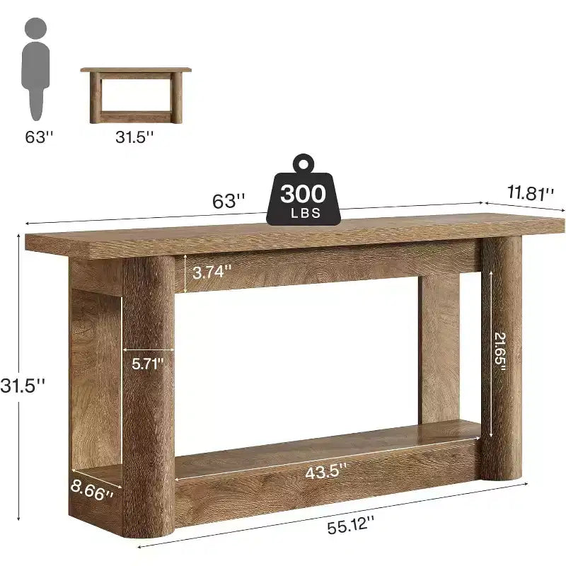 Table console de ferme 63, table de canapé étroite et longue derrière le canapé, meuble d'entrée à 2 niveaux pour le salon