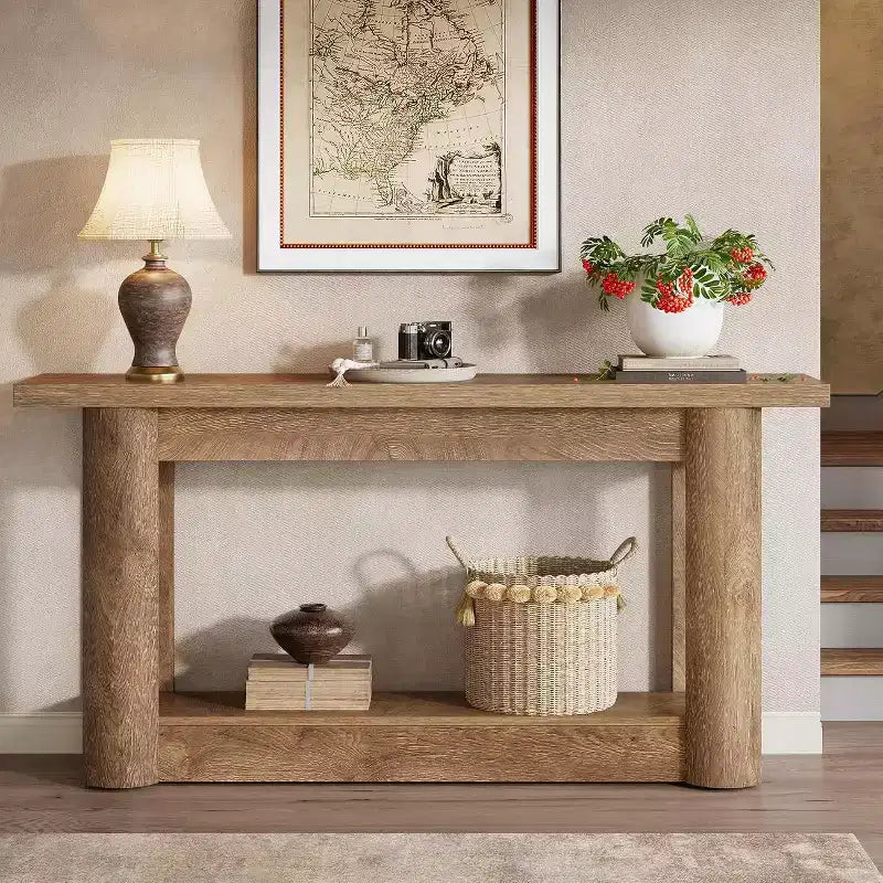 Table console de ferme 63, table de canapé étroite et longue derrière le canapé, meuble d'entrée à 2 niveaux pour le salon