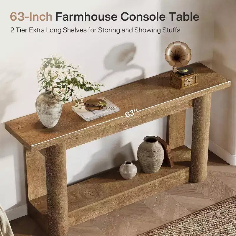 Table console de ferme 63, table de canapé étroite et longue derrière le canapé, meuble d'entrée à 2 niveaux pour le salon