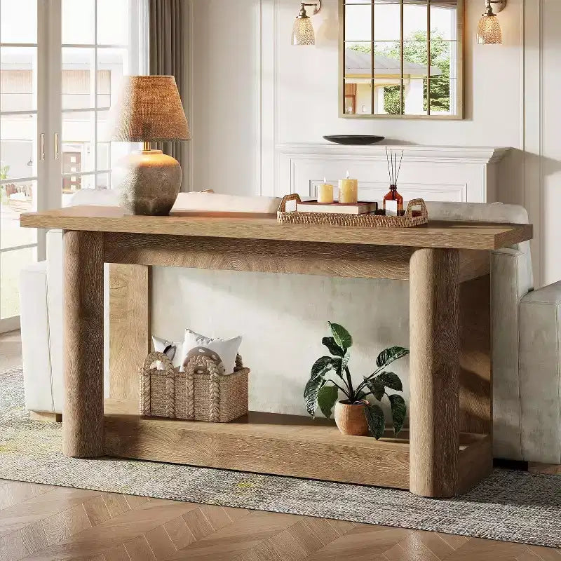 Table console de ferme 63, table de canapé étroite et longue derrière le canapé, meuble d'entrée à 2 niveaux pour le salon