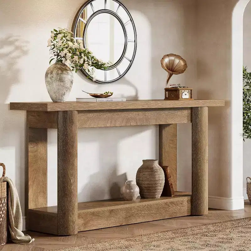 Table console de ferme 63, table de canapé étroite et longue derrière le canapé, meuble d'entrée à 2 niveaux pour le salon