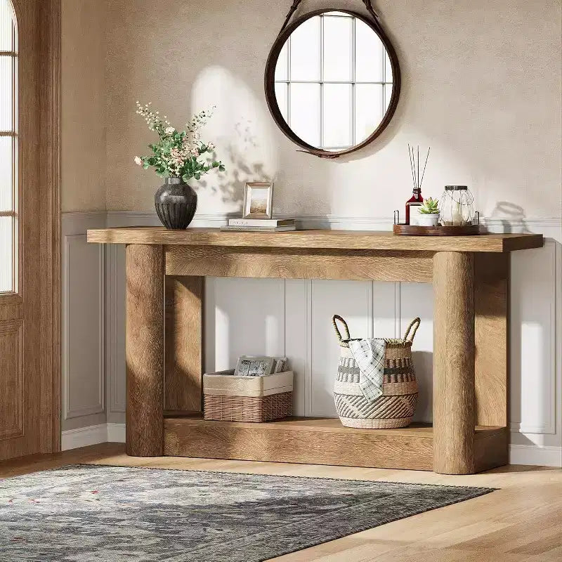 Table console de ferme 63, table de canapé étroite et longue derrière le canapé, meuble d'entrée à 2 niveaux pour le salon