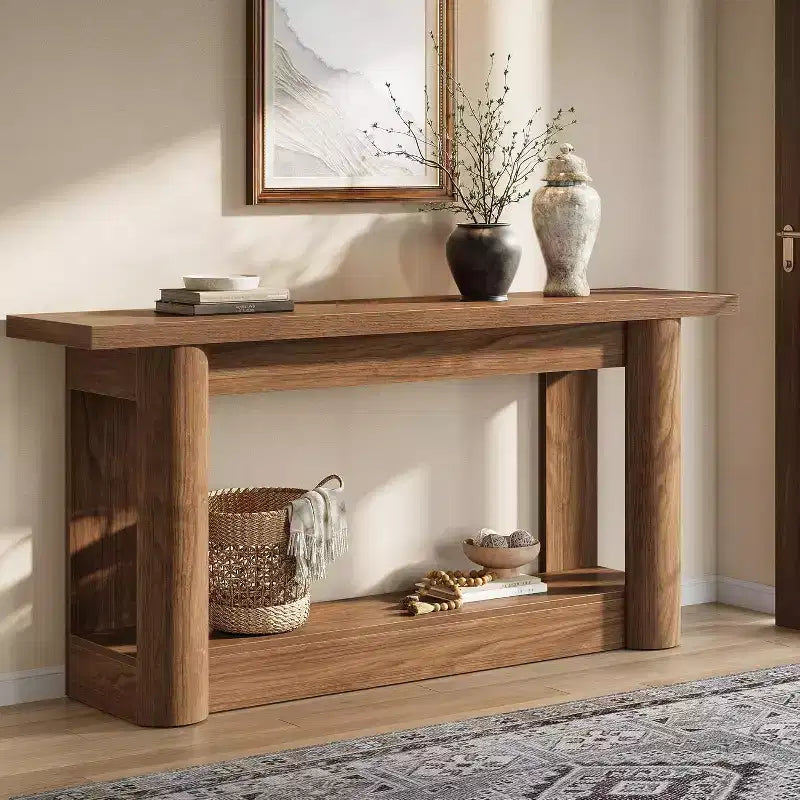 Table console de ferme 63, table de canapé étroite et longue derrière le canapé, meuble d'entrée à 2 niveaux pour le salon