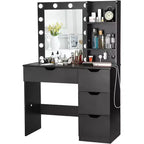 Coiffeuse avec 4 tiroirs, 2 étagères, Commode moderne, Chambre ou Dressing