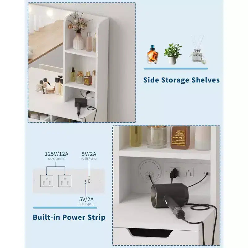 Coiffeuse avec 4 tiroirs, 2 étagères, Commode moderne, Chambre ou Dressing