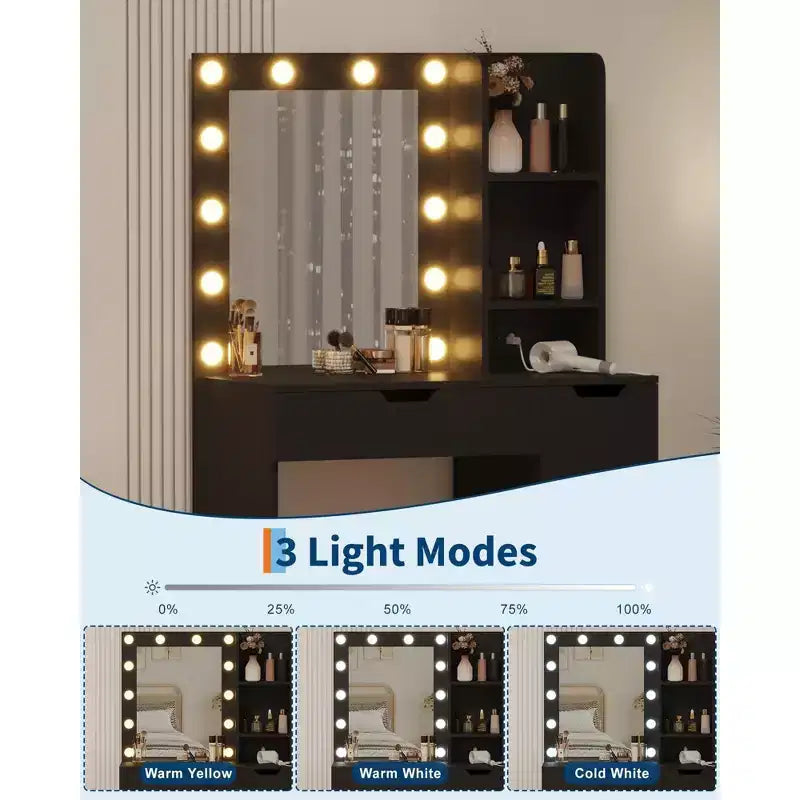 Coiffeuse avec 4 tiroirs, 2 étagères, Commode moderne, Chambre ou Dressing