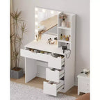 Coiffeuse avec 4 tiroirs, 2 étagères, Commode moderne, Chambre ou Dressing