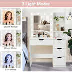 Coiffeuse avec 4 tiroirs, 2 étagères, Commode moderne, Chambre ou Dressing