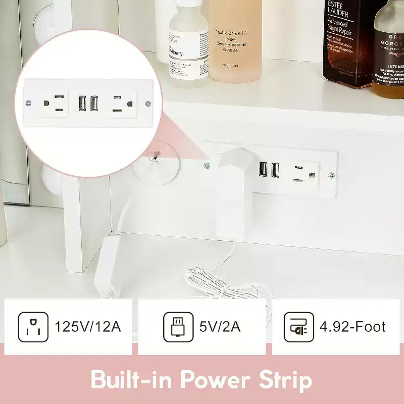 Coiffeuse avec 4 tiroirs, 2 étagères, Commode moderne, Chambre ou Dressing
