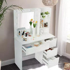 Coiffeuse avec 4 tiroirs, 2 étagères, Commode moderne, Chambre ou Dressing