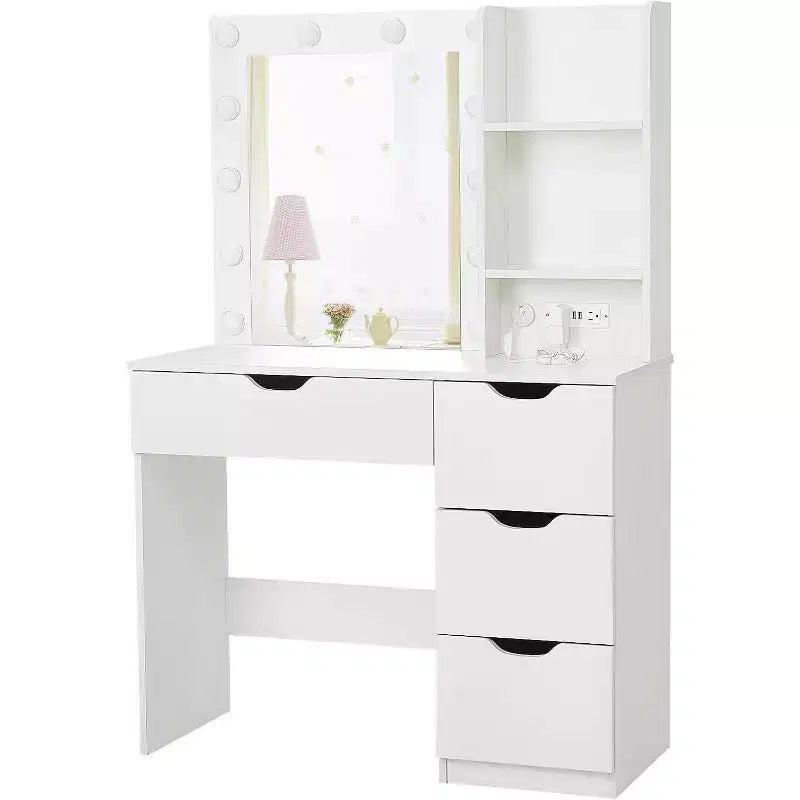 Coiffeuse avec 4 tiroirs, 2 étagères, Commode moderne, Chambre ou Dressing