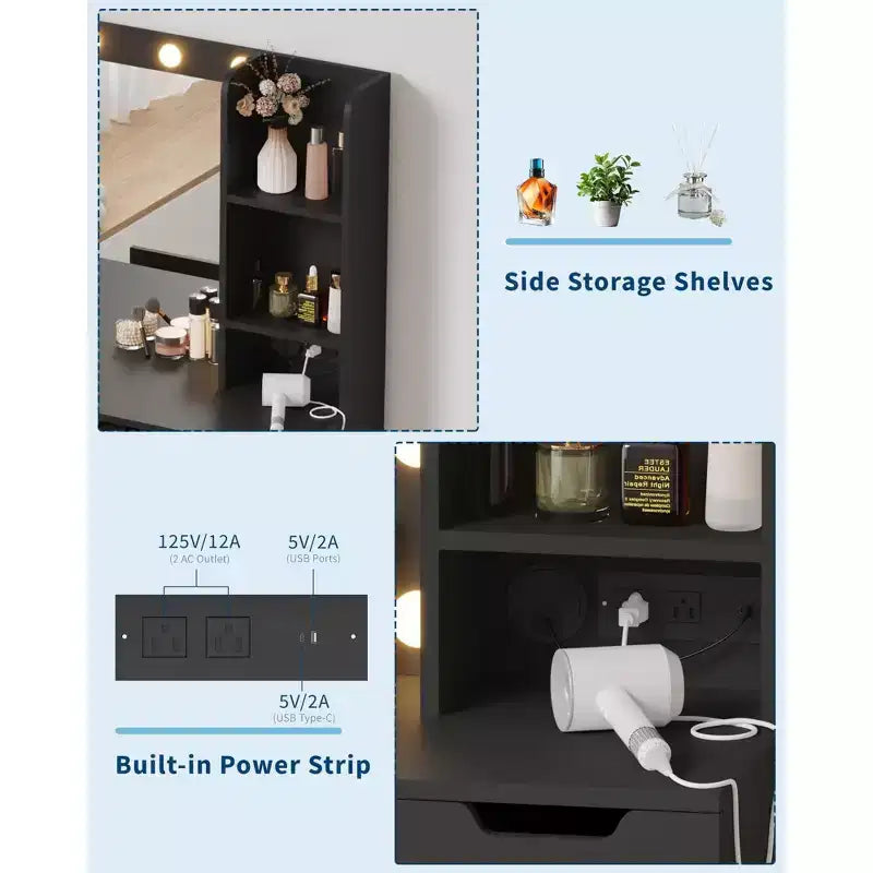 Coiffeuse avec 4 tiroirs, 2 étagères, Commode moderne, Chambre ou Dressing