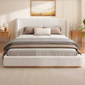 Christopher Knight Home Vira Modern Rubberwood Boucle Upholstered Bed with Wingback Headboard