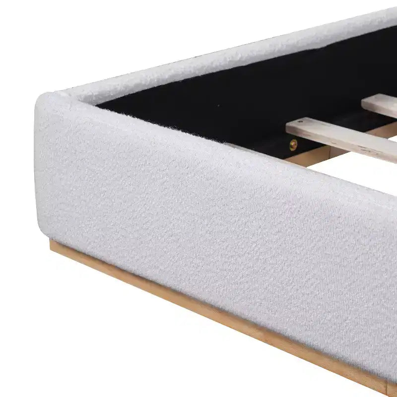 Lit rembourré en bouclette, avec tête de lit capitonnée à oreilles, en bois d'hévéa moderne