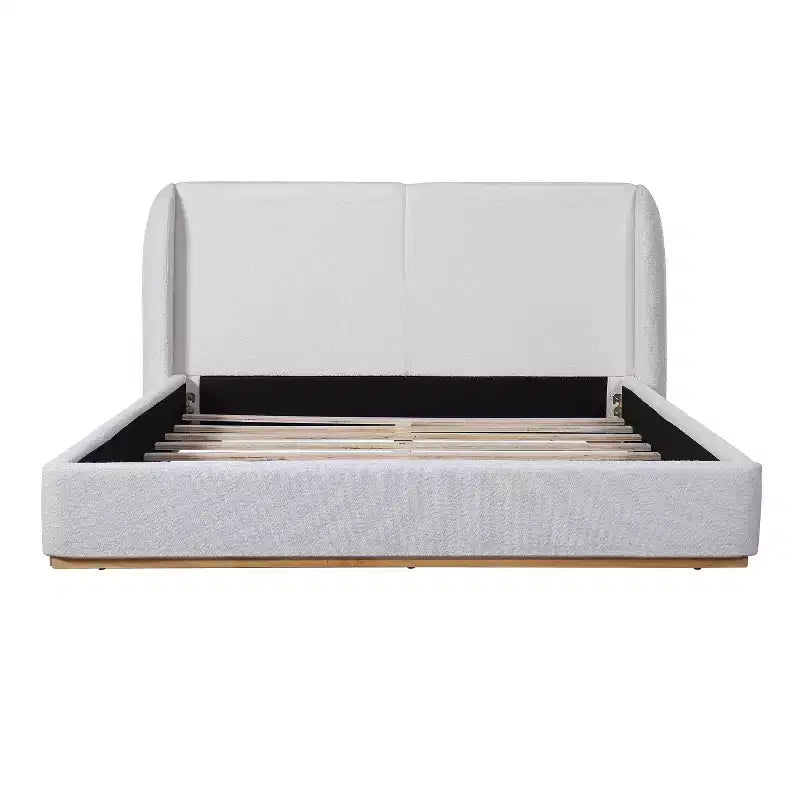 Lit rembourré en bouclette, avec tête de lit capitonnée à oreilles, en bois d'hévéa moderne