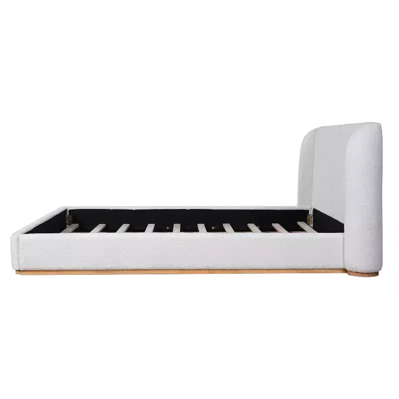 Lit rembourré en bouclette, avec tête de lit capitonnée à oreilles, en bois d'hévéa moderne