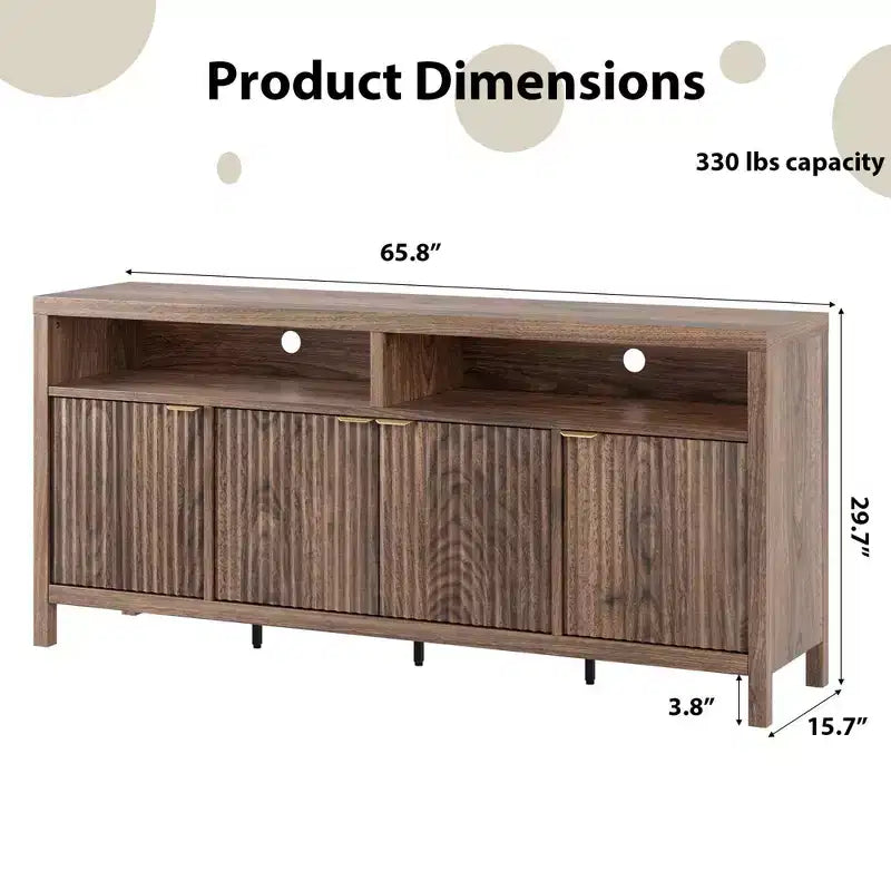 Buffet de cuisine cannelé de 167 cm avec 4 portes, meuble de rangement de cuisine, buffet en bois pour salle à manger, salon, entrée