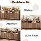 Buffet de cuisine cannelé de 167 cm avec 4 portes, meuble de rangement de cuisine, buffet en bois pour salle à manger, salon, entrée