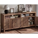 Buffet de cuisine cannelé de 167 cm avec 4 portes, meuble de rangement de cuisine, buffet en bois pour salle à manger, salon, entrée