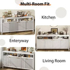 Buffet de cuisine cannelé de 167 cm avec 4 portes, meuble de rangement de cuisine, buffet en bois pour salle à manger, salon, entrée