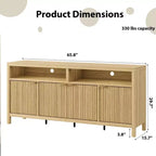 Buffet de cuisine cannelé de 167 cm avec 4 portes, meuble de rangement de cuisine, buffet en bois pour salle à manger, salon, entrée