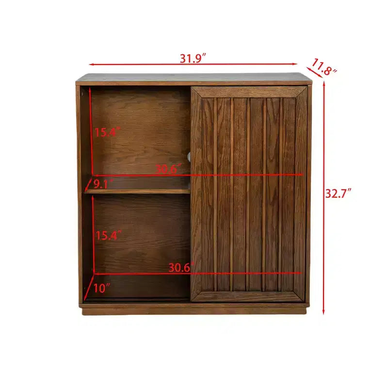 Enfilade en bois grainé de style milieu de siècle avec 2 portes coulissantes