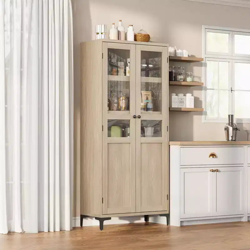 Meuble de rangement haut de 160 cm avec 2 portes, armoire de cuisine 5 niveaux, étagères réglables pour cuisine, salle à manger, salle de bain