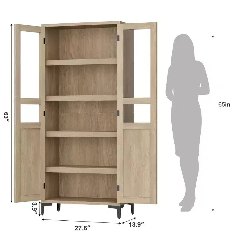 Meuble de rangement haut de 160 cm avec 2 portes, armoire de cuisine 5 niveaux, étagères réglables pour cuisine, salle à manger, salle de bain