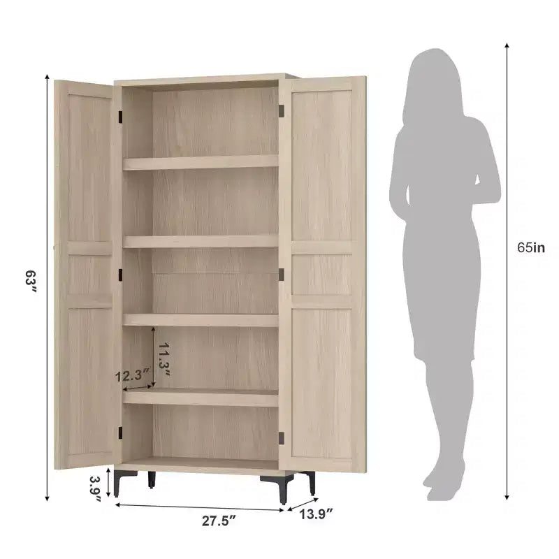 Meuble de rangement haut de 160 cm avec 2 portes, armoire de cuisine 5 niveaux, étagères réglables pour cuisine, salle à manger, salle de bain