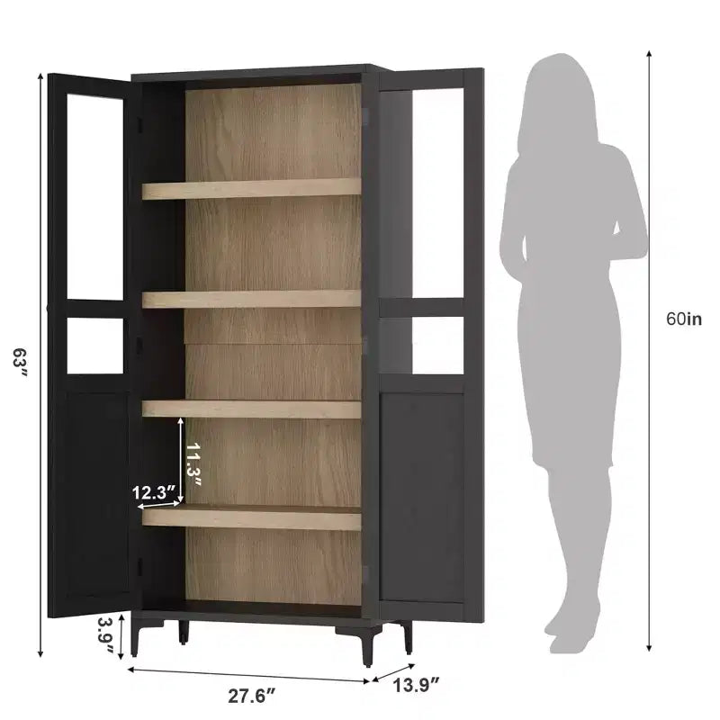 Meuble de rangement haut de 160 cm avec 2 portes, armoire de cuisine 5 niveaux, étagères réglables pour cuisine, salle à manger, salle de bain