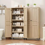 Meuble de rangement haut de 160 cm avec 2 portes, armoire de cuisine 5 niveaux, étagères réglables pour cuisine, salle à manger, salle de bain